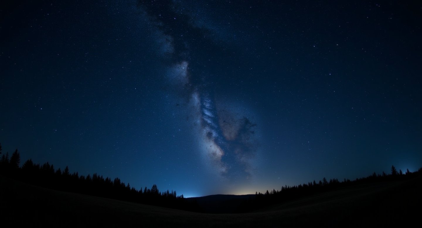 Milky Way over a dark pine ridge